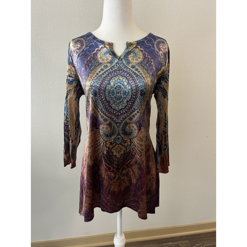 Fairy Medallion Paisley Floral Rhinestone Top Y2K Whimsigoth Boho Festival
